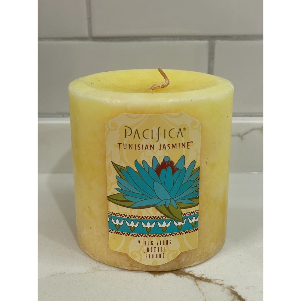 Pacifica Tunisian Jasmine Pillar Candle Scented‎ Single Wick 3" x 3" Unused READ
